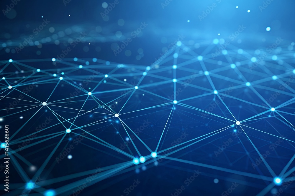Poster a mesmerizing network of interconnected nodes glowing brightly in a deep blue digital universe with 