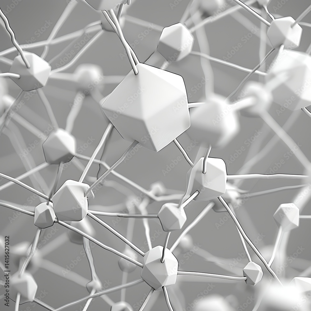 Aufkleber abstract minimalist background showing a network of interconnected white geometric polyhedrons or no