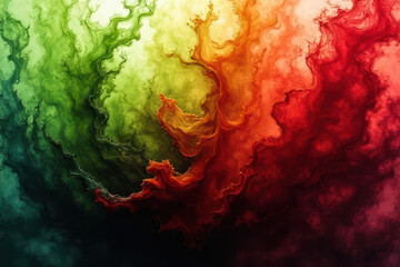 Mesmerizing Ink Swirls: Close-Up Photography of Lime and Scarlet Blending in Water
