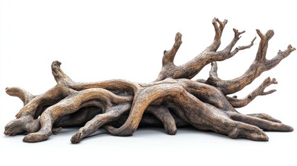 Fototapeta premium Intricate driftwood root system, rich brown tones, perfect for decorative use