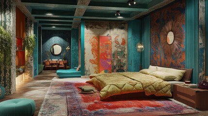 An elegant and modern decorated master bedroom with a bold design