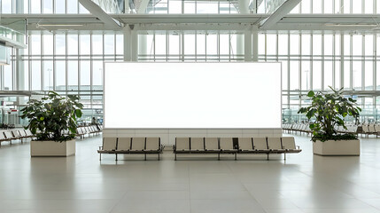 Blank Advertising Screen In Modern Airport Lobby