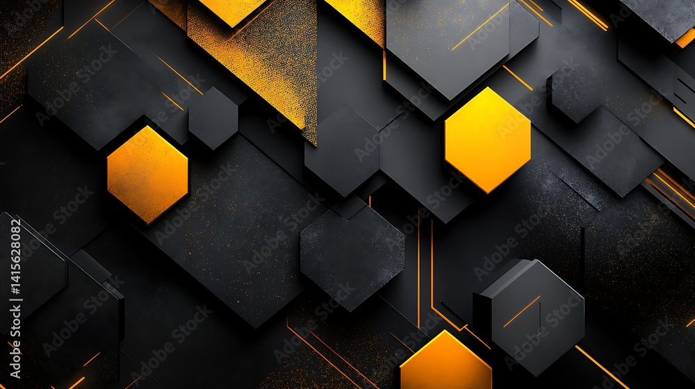 Aufkleber abstract glowing hexagonal shapes with sparks, abstract glowing hexagonal shapes with orange sparks 