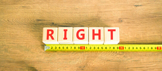 Right symbol. Concept word Right on beautiful wooden blocks. Beautiful wooden table wooden...