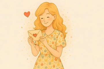 girl illustration with a love letter