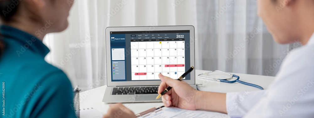 Aufkleber calendar on computer software application for brisk schedule planning for personal organizer and onl