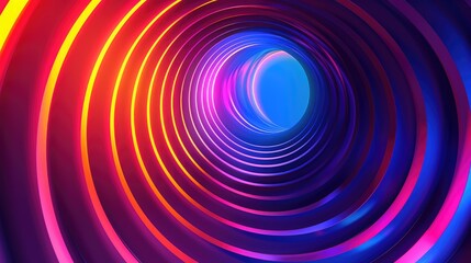 Vibrant abstract tunnel of colorful concentric circles leading to a glowing center, evoking a sense of depth and motion