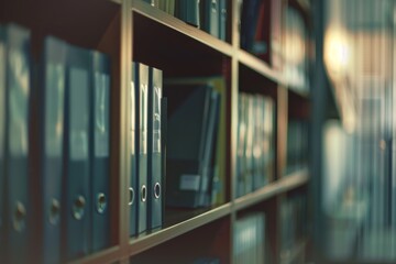 blurred office shelves with binders and files