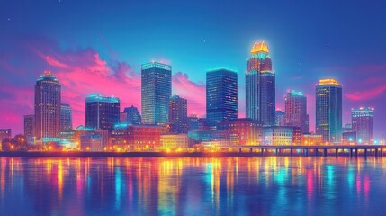 Vibrant city skyline at twilight