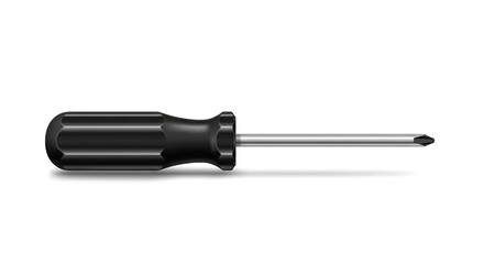 A simple black and silver screwdriver ready for any task, poised and precise against a stark white background.