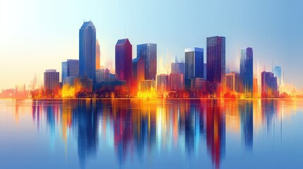 Obraz premium Vibrant city skyline reflected on water