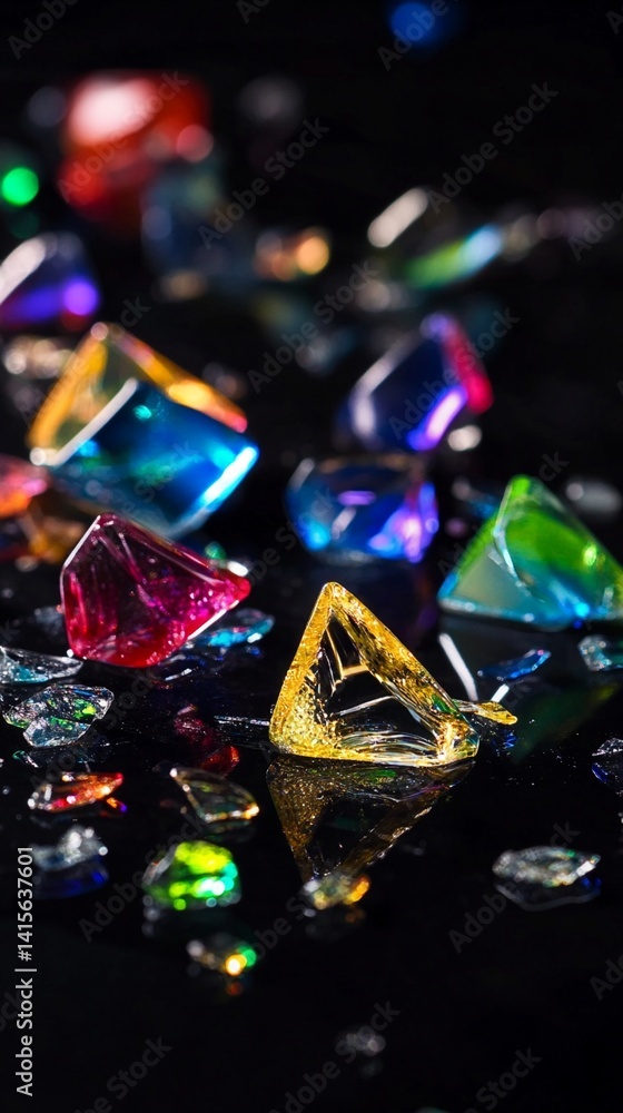 Poster colorful gem-like shapes sparkle against a dark background, creating a visually stunning abstract di