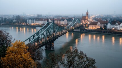 Obraz premium Atmospheric cityscape high angle view muted blues and grays dreamy urban background