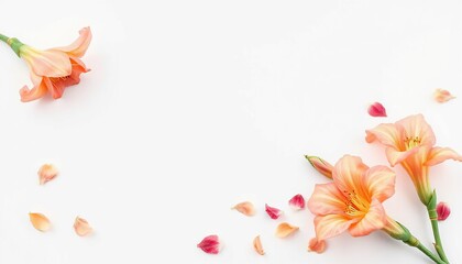 Delicate background with flowers with space for text. Top view. Greeting card