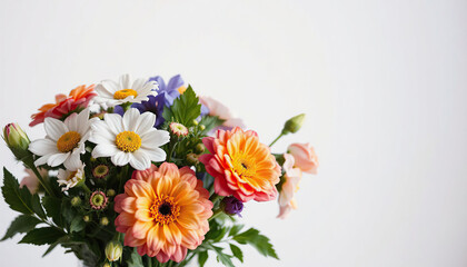Bouquet of flowers on a light background with space for text