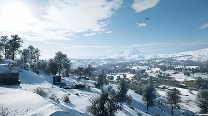 Fototapeta premium Snowy Winter Landscape View From Mountain