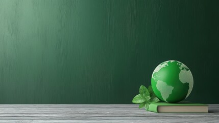 Green globe placed on a student desk, representing global education and sustainability.