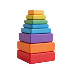 Colorful stackable toy blocks arranged in pyramid shape, showcasing gradient of vibrant hues. Perfect for children play and learning