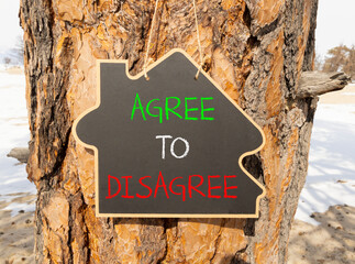 Agree to disagree symbol. Concept words Agree to disagree on beautiful blackboard. Beautiful old...