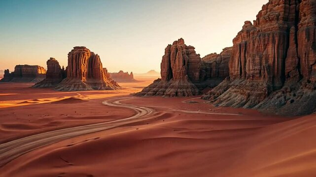 Desert landscape scenic view of wadi rum jordan travel destination sand dunes and mountains in sunset