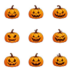 set of Halloween pumpkin colorful vector design, pumpkin, halloween, autumn, orange, pumpkins, fall, holiday, harvest, vector, vegetable, set, food, season, illustration, thanksgiving, gourd