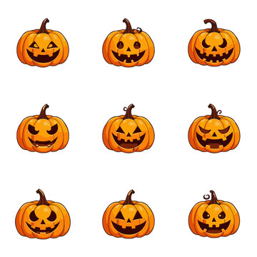 set of Halloween pumpkin colorful vector design, pumpkin, halloween, autumn, orange, pumpkins, fall, holiday, harvest, vector, vegetable, set, food, season, illustration, thanksgiving, gourd