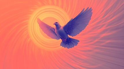 Fototapeta premium A Dove in Flight Towards the Sunrise: Symbol of Peace, Hope, and New Beginnings, Celebrating Easter with Joy and Renewal in a Beautiful Sunrise.