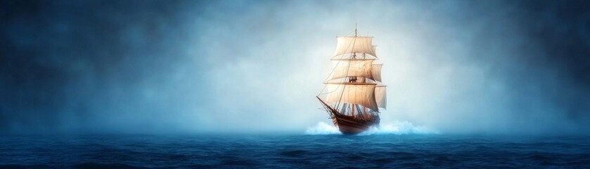 Majestic Tall Ship Sailing Calm Ocean, Adventure , Nautical