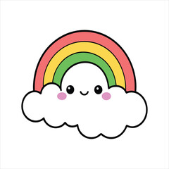 Cute Doodle Rainbow with Clouds Vector Illustration