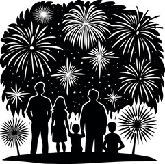 Silhouette of Family Watching Fireworks on the Fourth of July