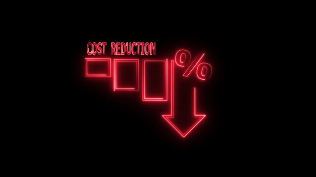 Cost reduction business finance concept, budget management and cost management. Cost reduction graph with down arrow on black screen.