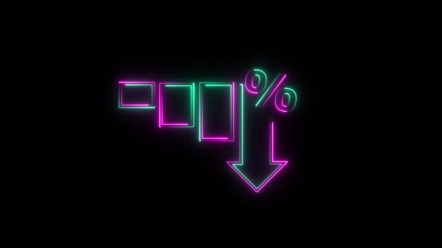 Cost reduction business finance concept, budget management and cost management. Cost reduction graph with down arrow on black screen.