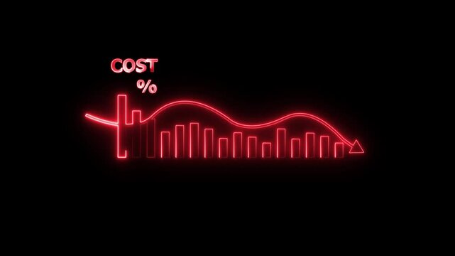 Cost reduction business finance concept. Businessman with virtual screen of Cost reduction graph with down arrow for budget management and cost management.