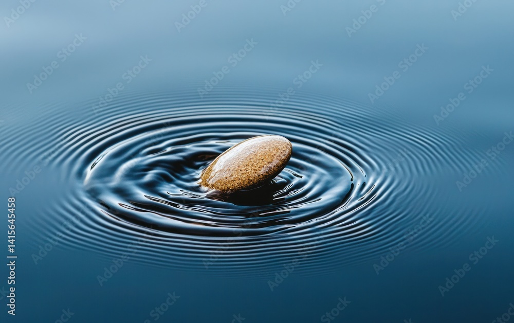 Aufkleber a tan pebble skips across calm blue water, creating concentric ripples. the image is a close-up shot