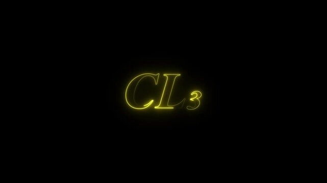 A Cl₃ (trichloride anion) molecule symbol with a smoke cloud text effect on a black background, representing chemical reactions, reactivity, and industrial