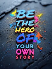 Fototapeta premium Vivid 3D lettering pops with splashes of neon color on a dark, cracked surface, declaring the empowering message: 