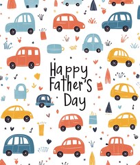 Happy Father's Day poster background with colorful cars