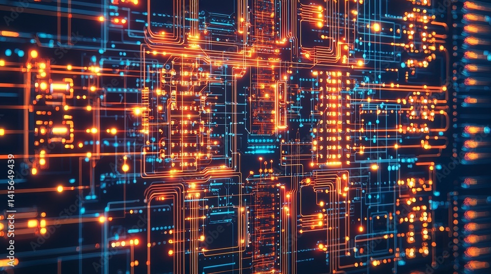 Aufkleber a vibrant digital circuit board with glowing connections and intricate patterns in a futuristic desi