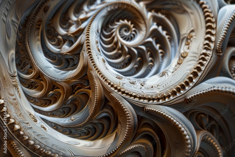Poster an abstract image depicting intricate spirals and curves symbolizing topaz, a series of intricate sp