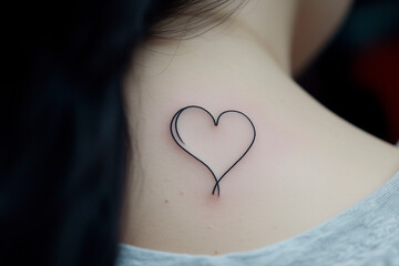 A minimalistic outline tattoo of a heart, featuring smooth, flowing lines that convey love and warmth