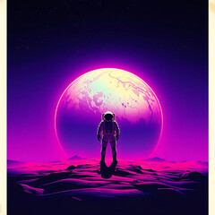Obraz premium Astronaut in vivid space, retro style posters from the future.