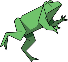 Fototapeta premium Green geometric frog in mid-jump with angular shapes minimal flat design vector illustration