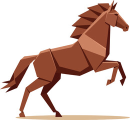 Fototapeta premium Brown horse rearing with geometric shapes flat design minimal style wild animal vector art