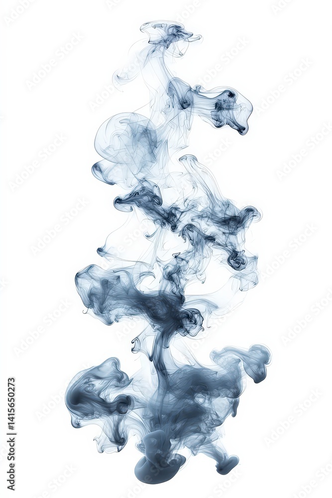 Poster abstract blue ink flowing in water on white background, creating a fluid and ethereal pattern.