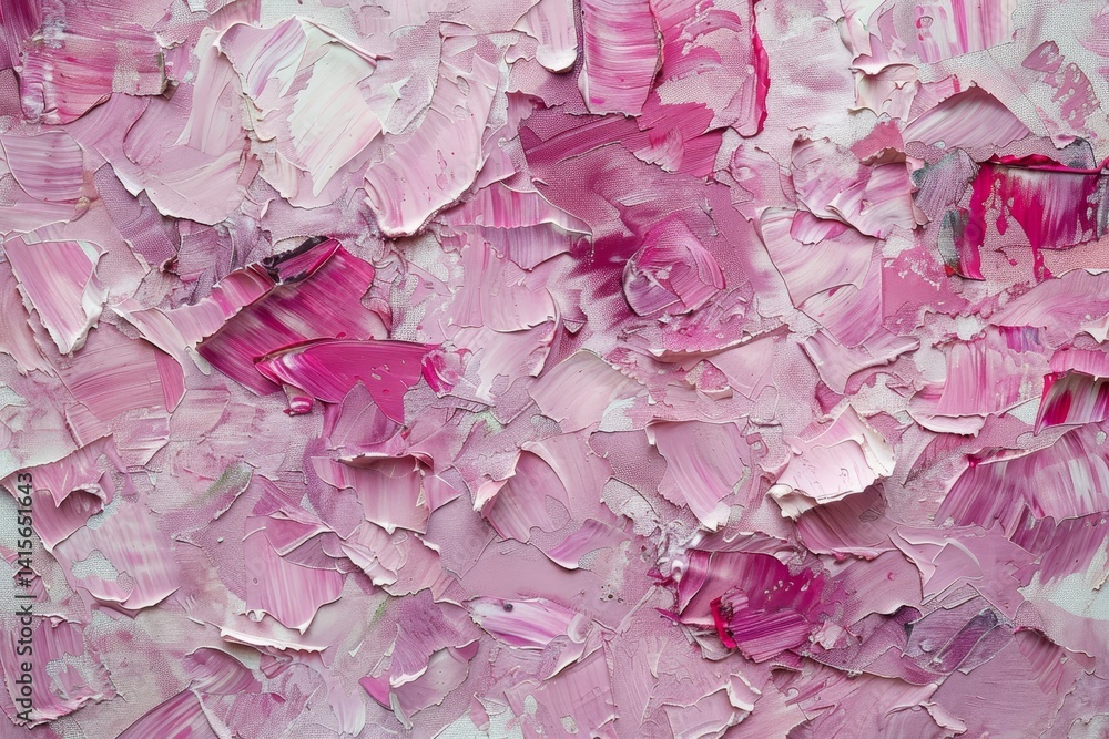 Canvas Prints a close-up view of a pink and white textured abstract painting with layers of topaz, a textured abst