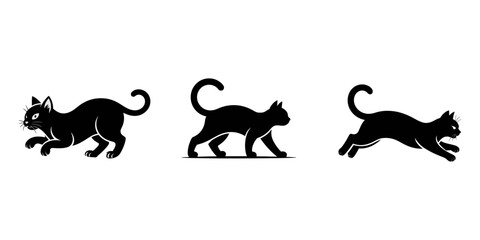 Collection of cat silhouettes in various poses isolated on background, Set silhouette of cat isolated on gray background, Cats Silhouettes.                              
