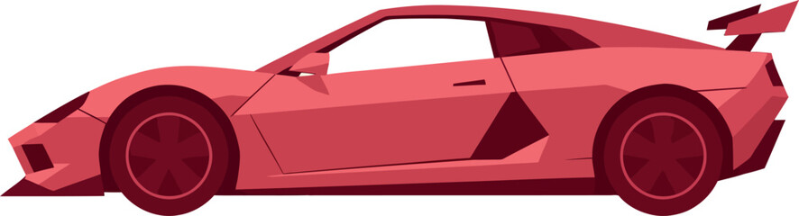 Red sports car with aerodynamic design and rear spoiler in flat style vector illustration