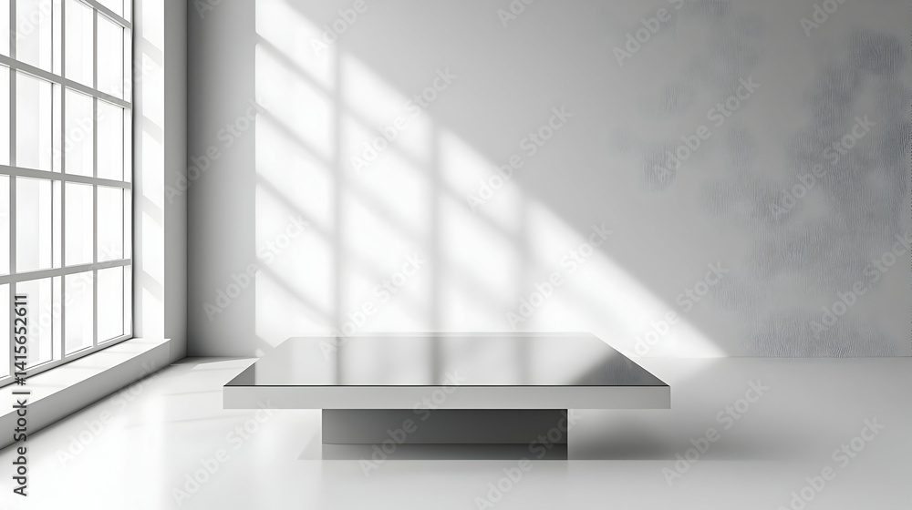 Poster modern minimalist empty room with silver display table