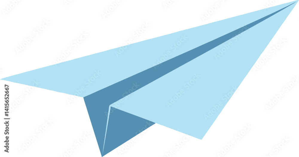 Poster blue paper airplane flying in minimal flat style with sharp edges vector illustration
