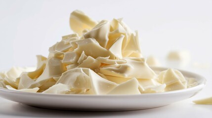 A plate filled with delicate white chocolate shavings, ready for delicious enjoyment.